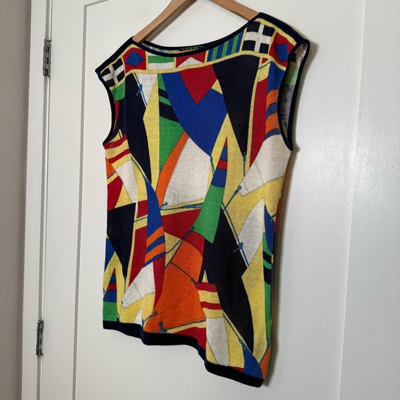 Lauren Ralph Lauren Top Women Sz M Sleveless Linen Blend Colorful Artsy Abstract - Picture 2 of 9